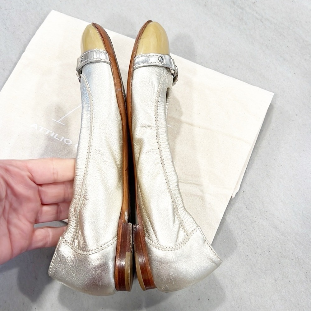 AGL MONIKA FLAT IN Tan GOLD Patent Leather Cap Toe Size 36.5 6.5 - Picture 4 of 15